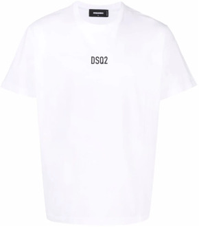 Dsquared2 Witte T-shirt met ronde hals en bedrukt logo Dsquared2 , White , Heren - 2Xl,Xl,L,S