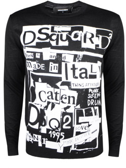 Dsquared2 Zwarte Gebreide Sweatshirt met Bedrukt Logo en Metalen Details Dsquared2 , Black , Heren - XL