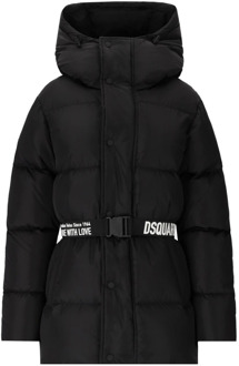 Dsquared2 Zwarte gewatteerde jas met capuchon en riem Dsquared2 , Black , Dames - Xs,3Xs