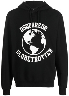 Dsquared2 Zwarte Globetrotter Logo-Print Hoodie Dsquared2 , Black , Heren - Xl,L