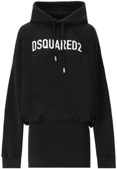Dsquared2 Zwarte hoodie jurk met bedrukt logo Dsquared2 , Black , Dames - XS
