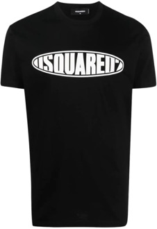 Dsquared2 Zwarte katoenen T-shirt met logo belettering Dsquared2 , Black , Heren - 2Xl,Xl,L