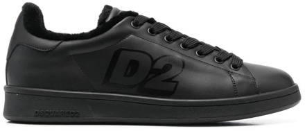 Dsquared2 Zwarte Leren Casual Sneakers voor Mannen Dsquared2 , Black , Heren - 41 Eu,40 Eu,42 EU