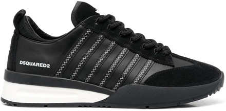 Dsquared2 Zwarte Leren Sneakers met Suède Detail Dsquared2 , Black , Heren - 41 Eu,40 EU
