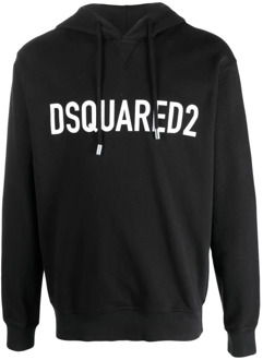 Dsquared2 Zwarte Logo-Print Katoenen Hoodie Dsquared2 , Black , Heren - Xl,L,S