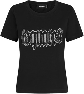 Dsquared2 Zwarte Rhinestone T-shirts en Polos Dsquared2 , Black , Dames - Xl,M,Xs
