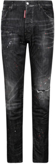 Dsquared2 Zwarte Slim Fit Jeans met Logo Dsquared2 , Black , Heren - 2Xl,Xl,L