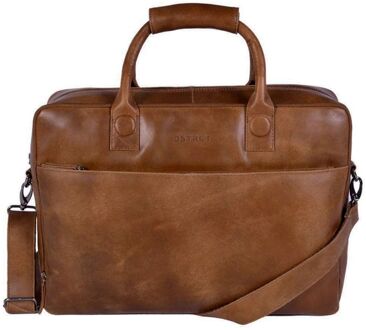 DSTRCT Fletcher November Leren Business Laptoptas - 17,3 Inch Laptopvak Met Rits - Sleutelhanger - Cognac Bruin