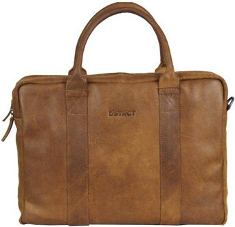 DSTRCT Limited Leren Business Laptoptas - 15,6 Inch Laptopvak Met Rits - Sleutelhanger - Cognac Bruin