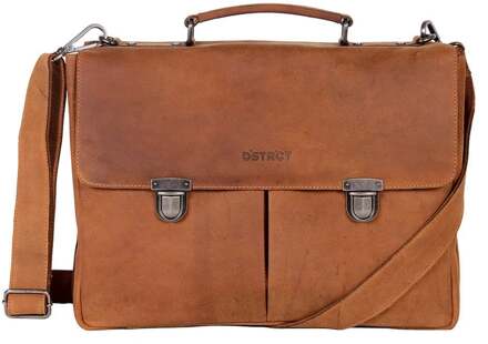 DSTRCT Wall Street A4 Business 15.4 leren laptoptas Bruin - 000