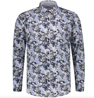 Dstrezzed Overhemd Slim Fit Print Wit   M Blauw, Wit, Multicolor