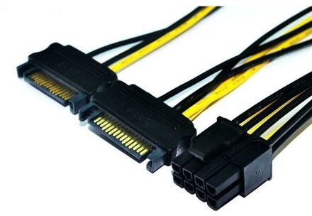 Dual 15Pin SATA Male to 8 (6+2) Pin Female Graphic Card Power Cable, Approx 20CM