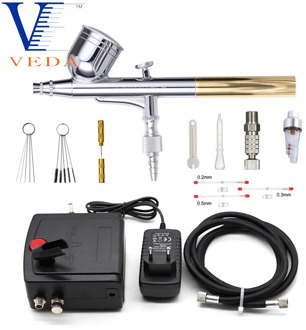 Dual-action Airbrush With Black Mini Compressor 0.3mm Gravity Spray Gun Kits For Makeup Nail Art Body Cake Car Model Painting