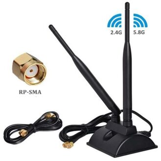 Dual Band WiFi Antenna with RP-SMA Male Connector & Magnetic Base for Router & etc.