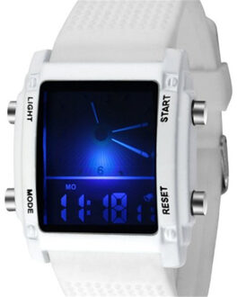 Dual Display Led Horloge Heren Digitale Horloges Sport Casual Horloge Silicon Band Horlogeband Zwart Montre Homme Witte Klok