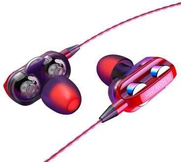 Dual Drive Diepe Bas 6D Stereo Bekabelde Oortelefoon In-Ear Sport Headset Met Microfoon Cool Oordopjes Oordopjes Voor iphone Samsung Huawei rood