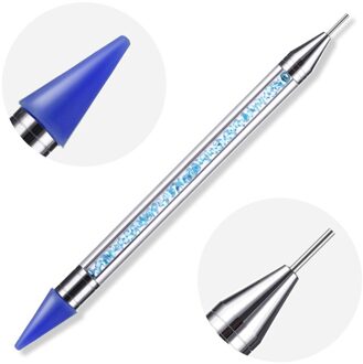 Dual-Ended Nail Puntjes Pen Kristal Kralen Handvat Strass Studs Picker Wax Potlood Manicure Acryl Handvat Nail Art Gereedschap d30 Blauw