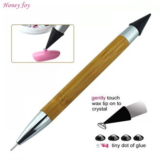Dual-Ended Wax Nail Rhinestone Picker Pen Puntjes Potlood Bamboe Handvat Gem Pick Up Applicator Tool Zelfklevende dot Hoofd Tips