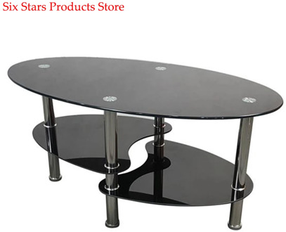 Dual Fishtail Style Tempered Glass Coffee Table Black Oval Side Coffee Table Shelf Chrome Base Living Room Black Modern Coffee