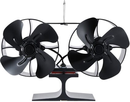Dual Head 8 Blades Aangedreven Kachel Fan Aluminium Stille Milieuvriendelijke Voor Hout Log Brander Haard Fan