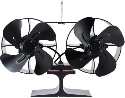 Dual Head 8 Blades Aangedreven Kachel Fan Aluminium Stille Milieuvriendelijke Voor Hout Log Brander Haard Fan
