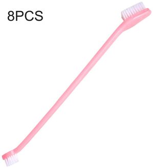 Dual Head Pet Tandenborstel Mond Schoonmaken Tandenborstel Voor Kat Hond Oral Care Pack van 8 praktische roze
