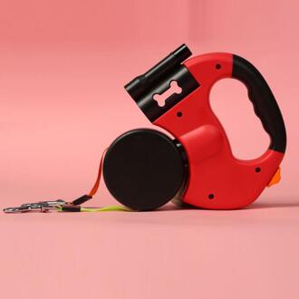 Dual Headed Huisdier Riemen Met Zaklamp Vuilniszak Doos Automatische Intrekbare Honden Trekkabel Dubbele Hond Wandelen Leash Chain Rood