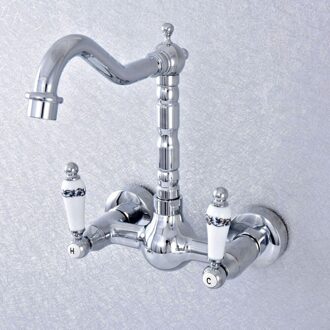 Dual Keramische Handles Wall Mounted Gepolijst Chroom Badkamer Kitchen Sink Basin Swivel Kraan Mengkraan zsf549
