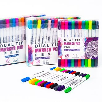 Dual Tips Permanente Alcohol Inkt Marker Pennen Art Markers Dual Head Markers, gekleurde Boetes Tip Markers Voor Art Tekening Schilderij 24 kleur