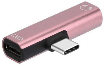 Dual Type C Adapter Voor Huawei P30 Mate 20 Mate 30 Pro Lite Oneplus 7 7 T Pro Usb 3.5mm Aux Splitter Type C Aux Converter Type C roos goud