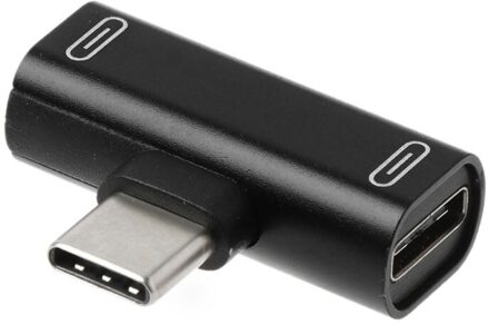 Dual Type C USB-C Oortelefoon Hoofdtelefoon Opladen Lader Adapter Splitter Converter Voor Xiaomi 6 6X 8 Note3 Mix 2 Mate zwart