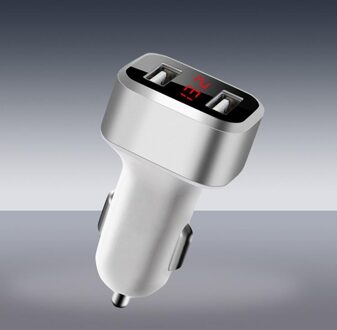 Dual Usb Auto Lader Snel Opladen Mobiele Telefoon Oplader 12/24V Digitale Display Plug Power Glow Adapter Mobiele telefoon Autolader Zilver