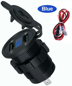 Dual Usb Charger Socket Adapter Led Display Met Stofkap Stopcontact Auto Motorfiets (Output 5V2.1A / Input 12V24V) Blauw