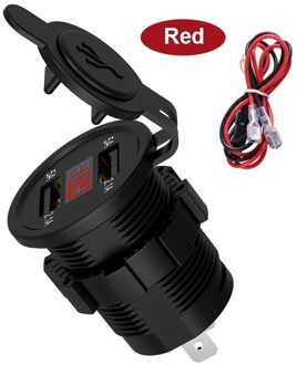 Dual Usb Charger Socket Adapter Led Display Met Stofkap Stopcontact Auto Motorfiets (Output 5V2.1A / Input 12V24V) Rood