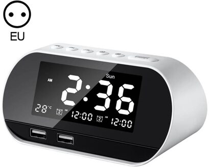 Dual Usb Opladen Wekker Slimme Draadloze Radio Lcd Kalender Kalender Temperatuur Display Voor Slaapkamer Desktop wit EU