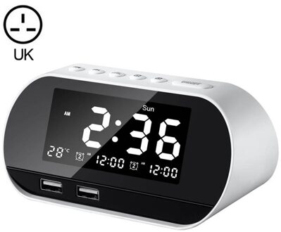 Dual Usb Opladen Wekker Slimme Draadloze Radio Lcd Kalender Kalender Temperatuur Display Voor Slaapkamer Desktop wit UK
