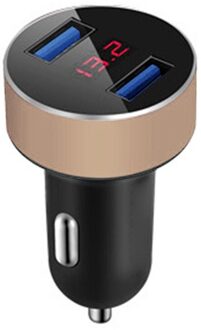 Dual Usb-poort Digitale Rode Led Voltage Display Car Charger Voor Telefoon goud