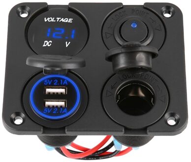 Dual Usb-poorten Car Charger + Led Voltmeter + 12-24V Stopcontact + Aan-uit Schakelaar 4 In 1 Auto Marine Boot Led Schakelpaneel Paars