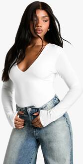 Dubbel Gelaagde Slinky One Piece Met Diepe V-Hals En Lange Mouwen, Ivory - 34