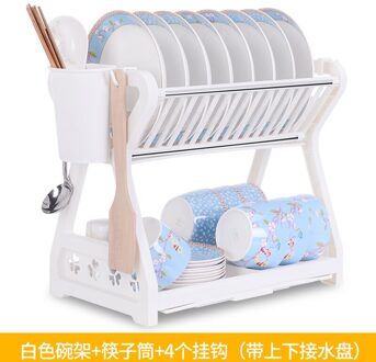 Dubbele afdruiprek keuken rek keukengerei afvoer kom rack kast eetstokjes box opbergrek LM7231152