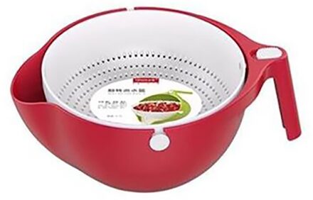Dubbele Afvoer Mand Kom Wassen Keuken Zeef Noodle Groente Fruit Opslag Droge Opslag Keuken Zeef Plastic Noedels rood