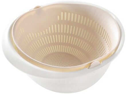 Dubbele Afvoer Rijst Wassen Vergiet Mand Keuken Zeef Noedels Groenten Fruit Wasmand Voor Rijstkom Wassen Beige