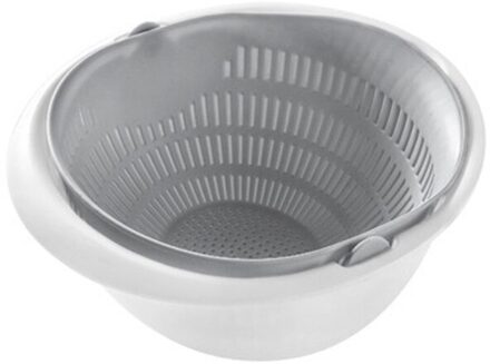 Dubbele Afvoer Rijst Wassen Vergiet Mand Keuken Zeef Noedels Groenten Fruit Wasmand Voor Rijstkom Wassen grijs