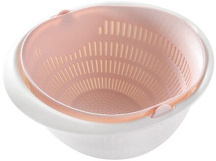 Dubbele Afvoer Rijst Wassen Vergiet Mand Keuken Zeef Noedels Groenten Fruit Wasmand Voor Rijstkom Wassen roze