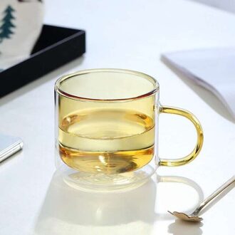 Dubbele Bodem Isolatieglas Met Handvat Wijn Glazen Drinken Tumbler Koffie Sap Water Mokken Thee Glas Whisky Glas Cups geel-250ml