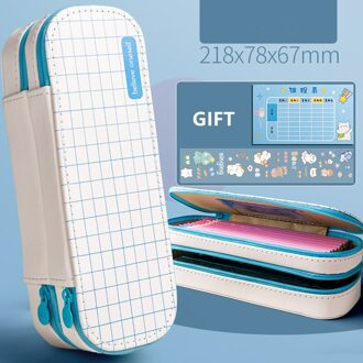 Dubbele Check Canvas Etui Schattige Briefpapier Doos Grote Capaciteit Potlood Gevallen Voor Student Pen Case Kawaii Schoolbenodigdheden blauw