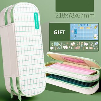 Dubbele Check Canvas Etui Schattige Briefpapier Doos Grote Capaciteit Potlood Gevallen Voor Student Pen Case Kawaii Schoolbenodigdheden groen