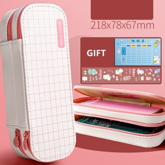 Dubbele Check Canvas Etui Schattige Briefpapier Doos Grote Capaciteit Potlood Gevallen Voor Student Pen Case Kawaii Schoolbenodigdheden roze