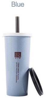 Dubbele Cover Tarwe Stro Water Cup Milieuvriendelijke Draagbare Fles Water Reizen Cup Cola Koffie Drinken Gereedschap Keuken Accessoires blauw
