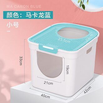 Dubbele Deur Van Volledig Gesloten Kattenbakvulling Wastafel Met Lagere Entry En Bovenste Exit, en De Lade Top In De Cat I Basin macarone blauw